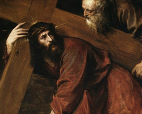 Simon van Cyrene neemt het kruis over van Jezus - Titiaan (Publiek Domein - wiki)