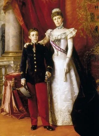 Alfons XIII met zijn moeder Maria Christina in 1898 - Luis Álvarez Catalá (Publiek Domein - wiki)