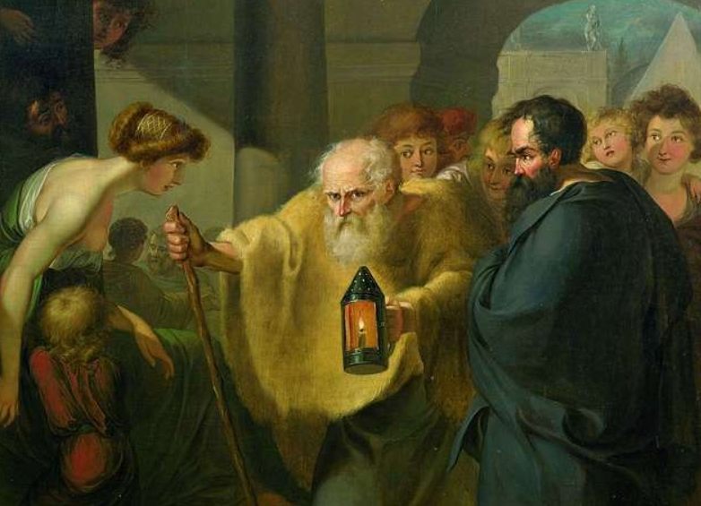 Diogenes op zoek naar een eerlijk man - Schilderij van J. H. W. Tischbein (ca. 1780)