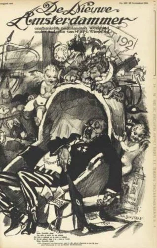Slaap, Kamerlid, slaap’ - Spotprent door J. Sluijters in De Nieuwe Amsterdammer, 25 november 1916 (Uit: Tussen politiek en publiek)