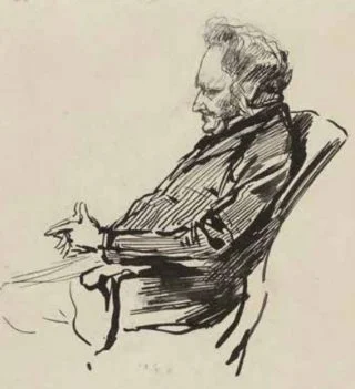 Schets met het portret van minister-president J. Heemskerk Azn. door P. de Josselin de Jong, 1887 (Uit: Tussen politiek en publiek)