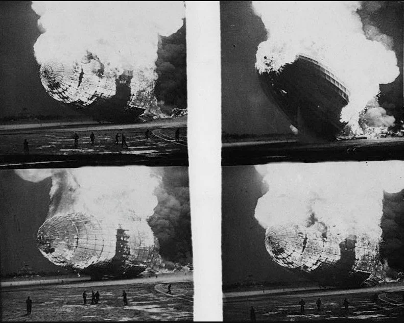 Beelden van de brandende zeppelin, uit een uitzending van Pathé (Publiek Domein - wiki)