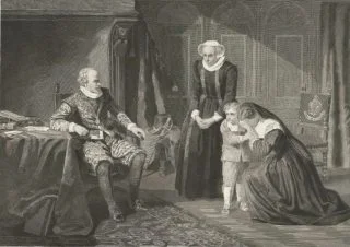 De moeder, vrouw en zoon van Reinier van Oldenbarnevelt smeken Maurits om genade, 1623 - Johann Wilhelm Kaiser (Rijksmuseum)