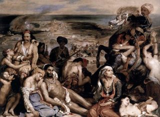 Het bloedbad van Chios - Detail van het schilderij van Eugène Delacroix