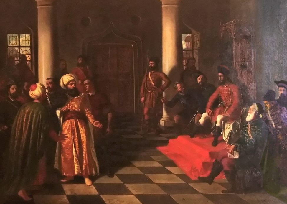 Schilderij van Theodor Aman over de bestraffing van de Turkse gezanten (Publiek Domein - wiki)