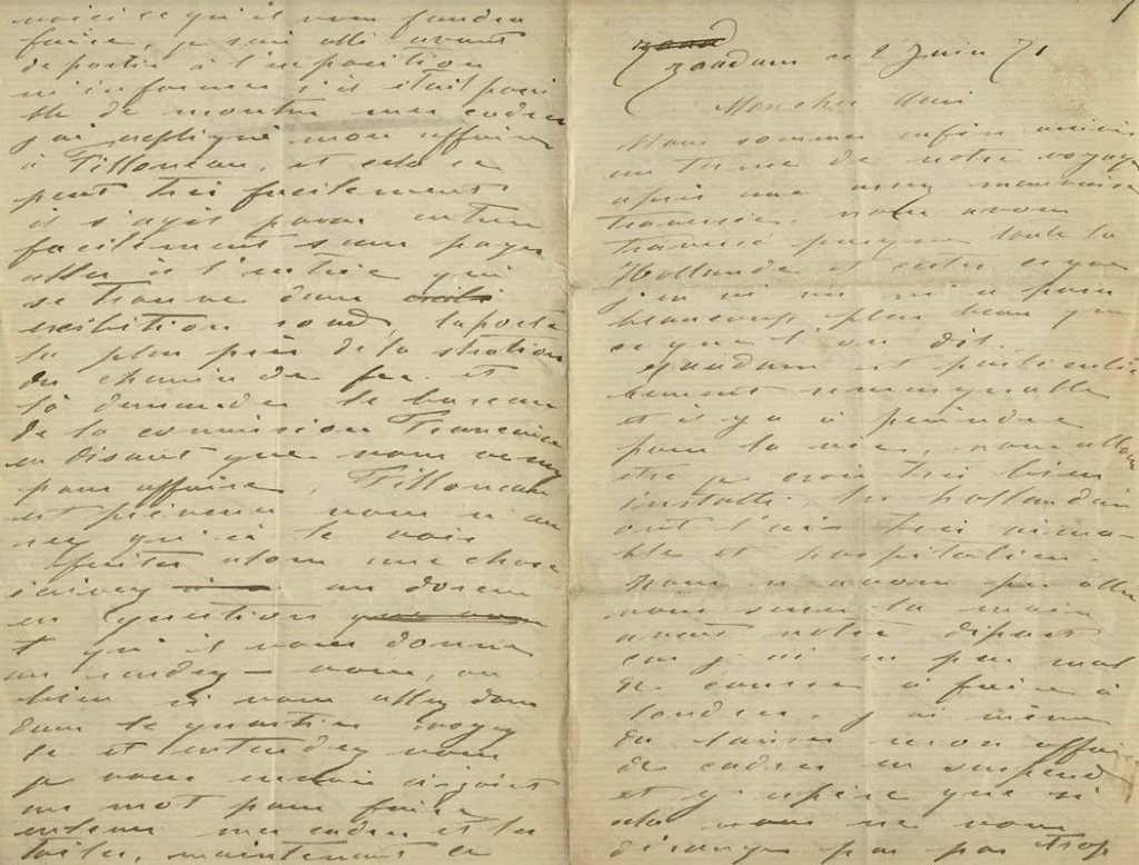 De brief van Claude Monet, 2 juni 1871 - collectie Zaans Museum