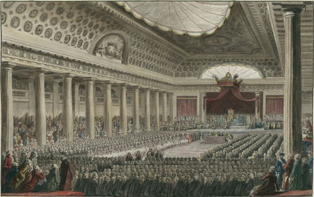 Openingszitting van de Staten Generaal op 5 mei 1789 in de Salle des Menus-Plaisirs te Versailles