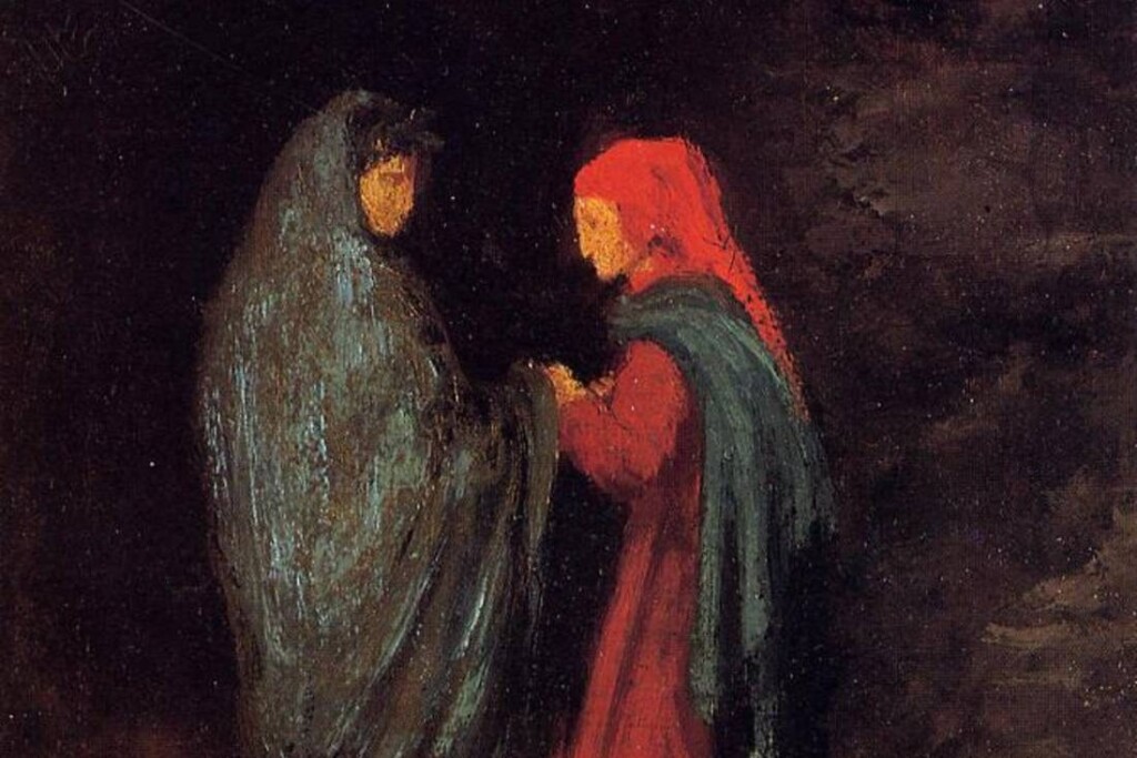 Dante en Vergilius aan de ingang van het Inferno