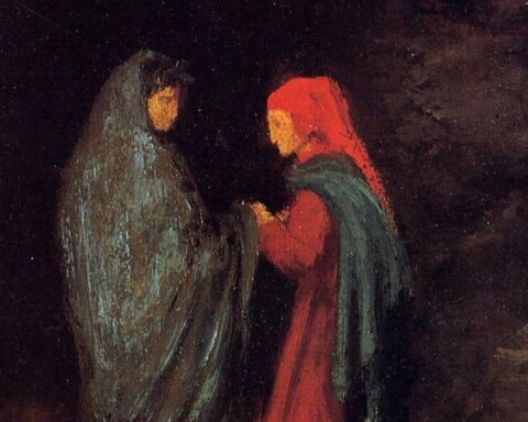 Dante en Vergilius aan de ingang van het Inferno