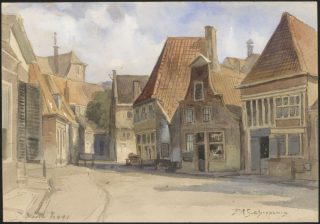 Een verlaten straat met een aantal huisjes in Hoorn (CC BY-SA 4.0 - Zuiderzeemuseum Enkhuizen)