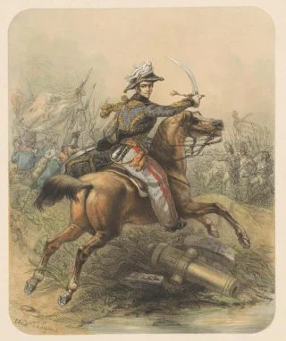 Prins van Oranje tijdens de Slag bij Waterloo volgens Theodore Schaepkens (Collectie Rijksmuseum)