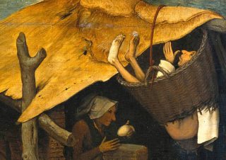 Door de mand vallen - Verbeelding van de uitdrukking op een schilderij van Pieter Brueghel, 1559 (Publiek Domein - wiki)