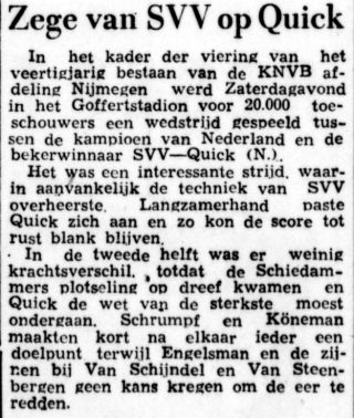 Bericht over de allereerste Supercup - De Tĳd, 27-06-1949 (Delpher)