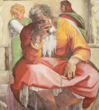 Afbeelding van de profeet Jeremia op het plafond van de Sixtijnse Kapel, Michelangelo. (Publiek Domein - wiki)