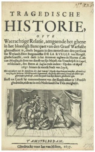 Jan van Hilten verspreidde nieuws in kranten. maar ook in andere vormen, zoals in het pamflet uit 1637 Tragedische Historie ofte Waerachtige Relatie.