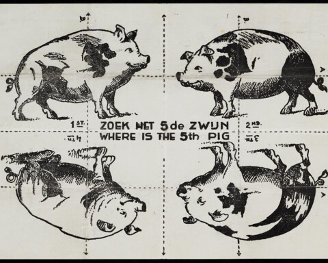 Vouwpuzzel 'Zoek het vijfde zwijn' (CC BY 3.0 - Europeana)