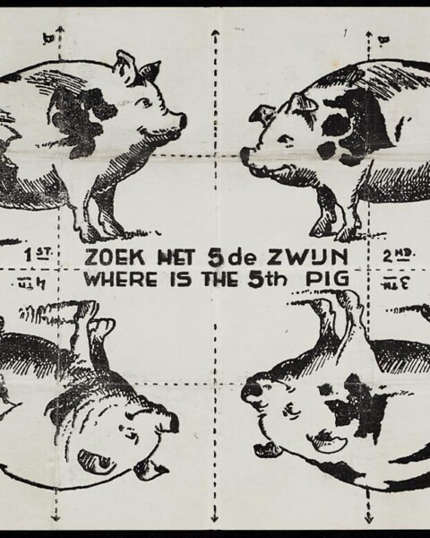 Vouwpuzzel 'Zoek het vijfde zwijn' (CC BY 3.0 - Europeana)