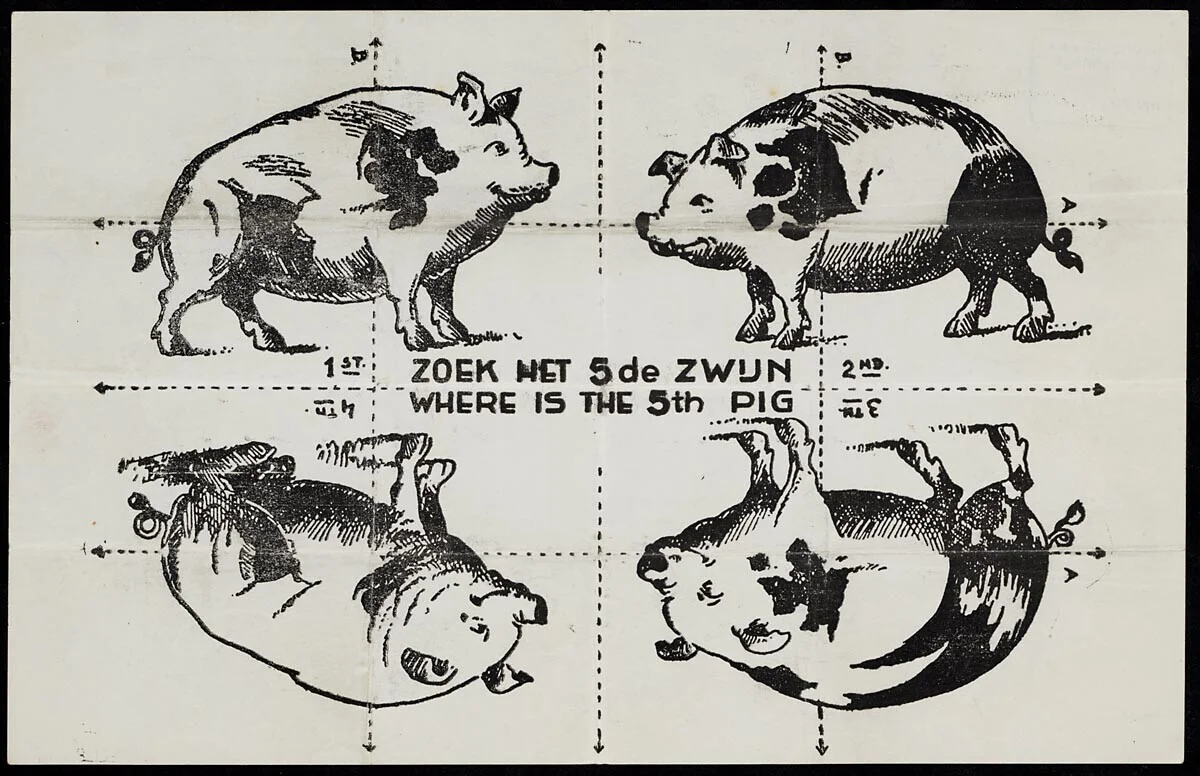 Vouwpuzzel 'Zoek het vijfde zwijn' (CC BY 3.0 - Europeana)