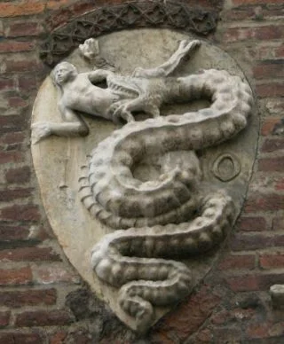 Het wapen van Visconti, inspiratiebron voor het logo van Alfa Romeo (wiki)