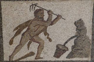 Een augiasstal uitmesten - Romeins mozaïek waarop dit werk wordt afgebeeld (CC BY-SA 3.0 – wiki – Luis Garcia)