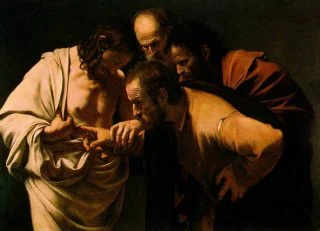De ongelovige Thomas, geschilderd door Caravaggio (Publiek Domein - wiki)