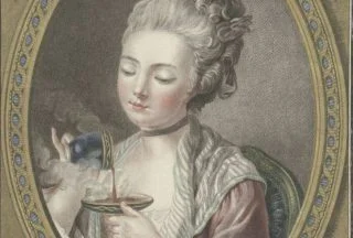 Buste van een jonge vrouw die koffie drinkt, Louis Marin Bonnet, 1774 (Rijksmuseum)