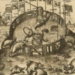 Detail van de tekening 'Houdt op in mijn tuin te wroeten Spaanse varkens!', 1578 - 1582 (Rijksmuseum)