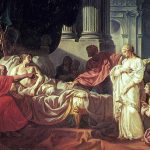 Erasistratus ontdekt de oorzaak van de ziekte van Antiochus. Schilderij door Jacques-Louis David (1774)