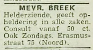 Advertentie van MEvrouw Breek in de Rotterdamsch nieuwsblad van 13-06-1940 