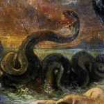 Het mythologische wezen Python op een schilderij van Eugène Delacroix