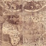 De hartvormige wereldkaart van Martin Waldseemüller uit 1507, waarop voor het eerst de naam ‘America’ wordt vermeld – voor het zuidelijke deel van het continent.