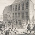 Afbeelding van het IJzerkoekenoproer in Coevorden gemaakt door Hilmar Johannes Backer (1804-1845)