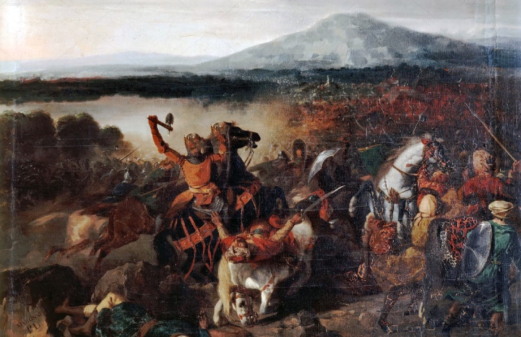 Roger I bij de Slag om Cerami op Sicilië, waarbij hij 35.000 moslims versloeg. Publiek domein/ wiki