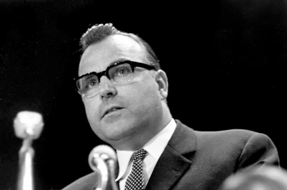 Helmut Kohl in 1969 in Ludwigshafen op een partijcongres