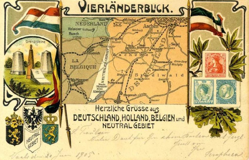 Ansichtkaart uit 1905 van het toenmalige Vierlandenpunt bij Vaals