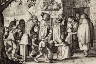 Optocht van de leprozen op Koppermaandag in Amsterdam - Claes Jansz Visscher, 1608