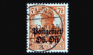 Postzegel uit het 'Postgebiets des Oberbefehlshabers Ost', gestempeld in Wilna, het huidige Vilnius