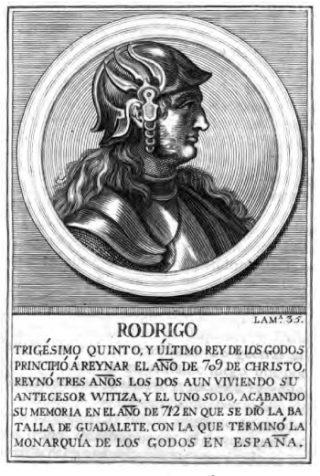 Roderic (Rodrigo), de laatste koning van de Visigoten in Spanje.  Publiek domein/wiki
