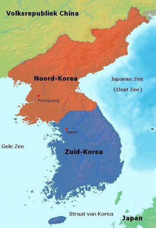 Kaart van Korea - Bron: Wikipedia Commons, 2009. CC0