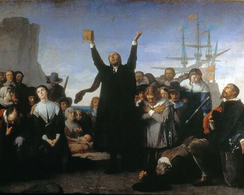 De aankomst van de Pilgrim Fathers in Amerika, door Antonio Gisbert (Publiek domein/wiki)