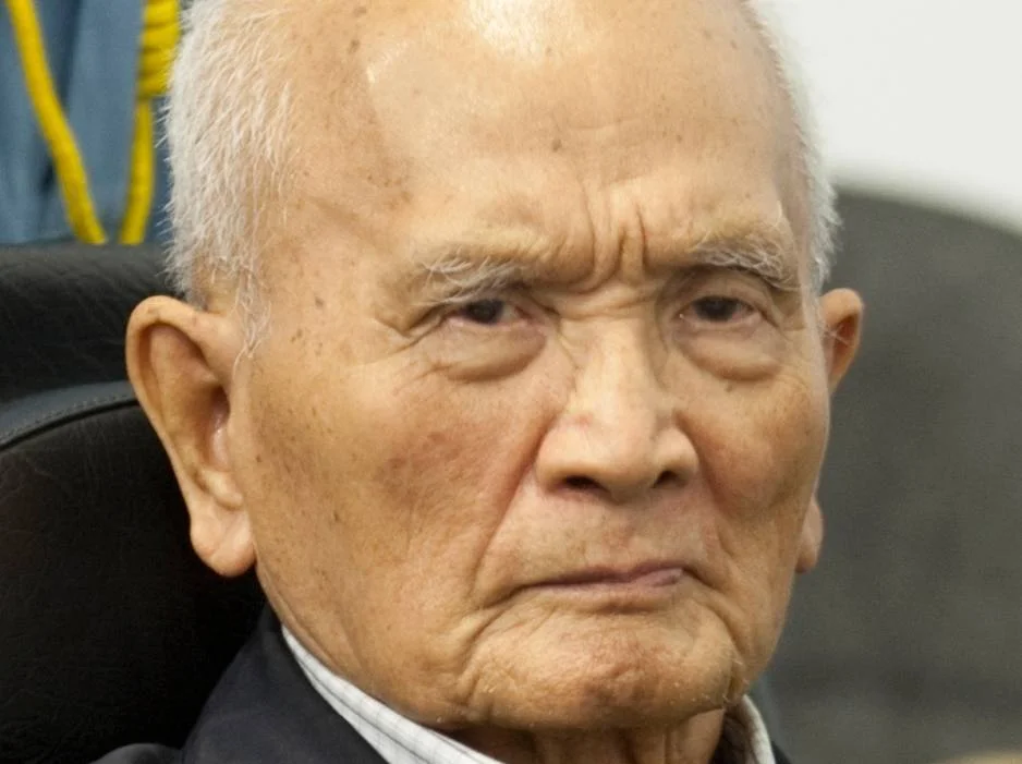 Nuon Chea, broeder nummer 2 van de Rode Khmer, tijdens zijn proces, 2013