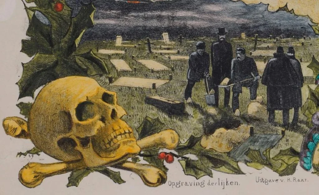 Het opgraven van de lijken. Fragment uit litho van Roelof Raar (1885)