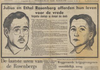 Executie Rosenbergs, voorpagina De Waarheid (20-6-1953). Bron: Delpher (Detail)