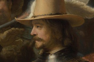 Detail van de Nachtwacht van Rembrandt van Rijn