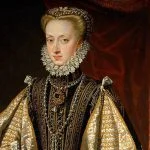 Anna van Oostenrijk - Alonso Sánchez Coello, 1571 (Publiek Domein - wiki) - Anna van Oostenrijk: vierde echtgenote van de Spaanse Koning, Philips II. De Nederlandse mode was in de zestiende eeuw voornamelijk schatplichtig aan de Spaanse hofmode.