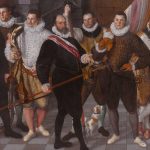 Het korporaalschap van kapitein Dirck Jacobsz Rosecrans en luitenant Pauw, Cornelis Ketel, 1588 (Publiek Domein - wiki Rijksmuseum) - De schutters dragen opgevulde wambuizen, met spleten. Om hun halzen dragen zij een plooikraag. De schoenen zijn smal naar de Spaanse mode, hun broeken wijd aan de heupen.
