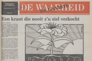 Detail van de voorpagina van het laatste nummer van De Waarheid (28-4-1990) - Delpher