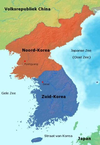 Nederlandse kaart van Noord-Korea en Zuid-Korea. (Publiek domein/wiki)