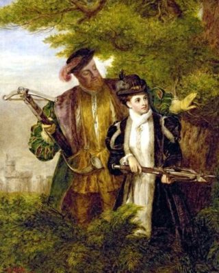Vroeg twintigste-eeuwse verbeelding van Anna Boleyn en Hendrik VIII tijdens een herenjacht - William Powell Frith 