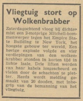 Bericht over de crash in Het Parool van 30 juli 1945 